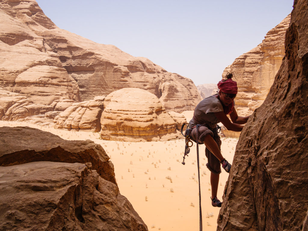Jordanien Bergsport Wadi Rum Klettern. Foto: Simon Schöpf