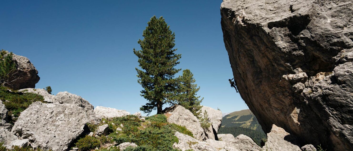Simon Schöpf beim Klettern in den Dolomiten (Foto: Elias Holzknecht)